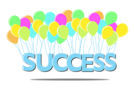 Blue SUCCESS words with colorful balloon on white background. Business and life concept. Graphic art design.の写真素材