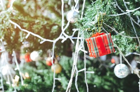 Christmas tree. Copy space of holiday concept. Shallow depth of field. Vintage tone filter color style.の写真素材