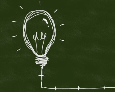 Light bulb on green background, hand drawing. Graphic art designの写真素材