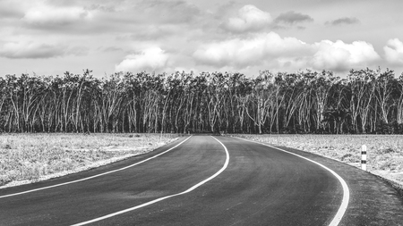 Copy space on blue sky and white with country road abstract background. Business and transportation travel adventure concept. Black and white tone filter effect color style.の写真素材