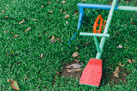 Colorful playground in nature green park abstract background. Copy space of sport exercise and health care concept. Vintage tone filter effect color style.の写真素材
