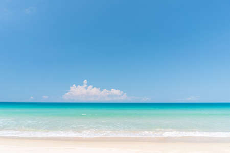Beautiful tropical beach with blue sky and white clouds abstract texture background. Copy space of summer vacation and holiday business travel concept. Vintage tone filter effect color style.の写真素材