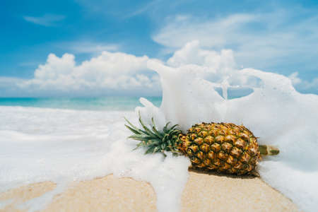Pineapple on a tropical beachの写真素材
