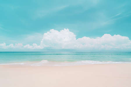 Beautiful tropical beach with blue sky and white clouds abstract texture background. Copy space of summer vacation and holiday business travel concept. Vintage tone filter effect color style.の写真素材