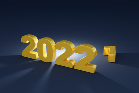 2022 number on clean color abstract background. Happy new year concept. 3d render graphic design.の写真素材