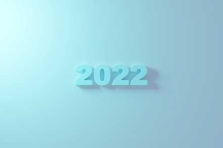 2022 number on clean color abstract background. Happy new year concept. 3d render graphic design.の写真素材