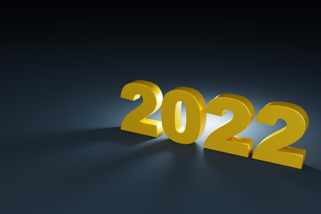 2022 number on clean color abstract background. Happy new year concept. 3d render graphic design.の写真素材