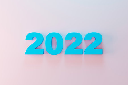 2022 number on clean color abstract background. Happy new year concept. 3d render graphic design.の写真素材
