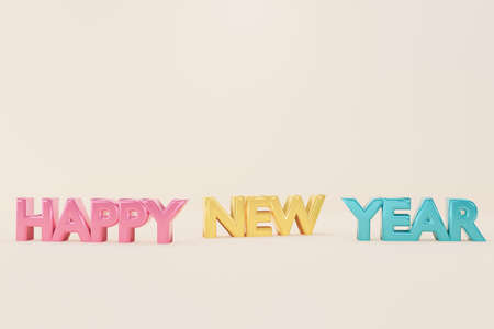 HAPPY NEW YEAR on clean color abstract background. 3d render graphic design.