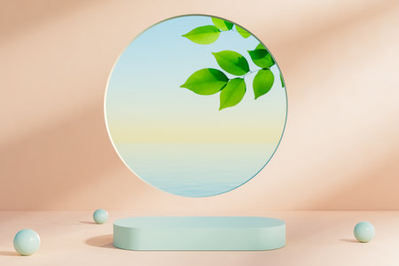 3d podium with copy space for product display presentation. Tropical summer and vacation concept. Graphic art design.の写真素材