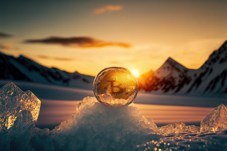 Ice bitcoin on top of mountain. cryptocurrency and business concept. Generative AIの写真素材