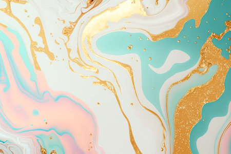 Abstract golden pastel colorfuls marble liquid alcohol painting background. Generative AI.の写真素材