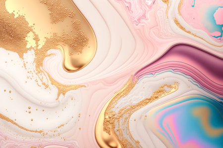 Abstract golden pastel colorfuls marble liquid alcohol painting background. Generative AI.の写真素材
