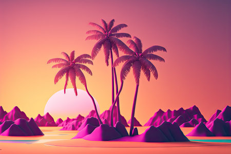 Silhouette palm tree with sun sand and beach retro tone color background. Summer vacation concept....