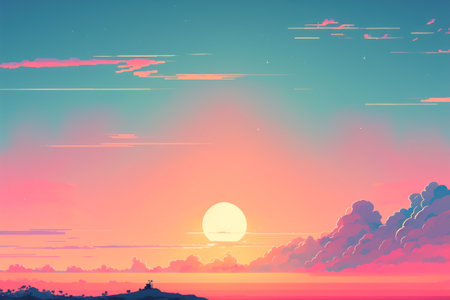 Pastel sunset sky and clouds drawing backgroud. Generative AI