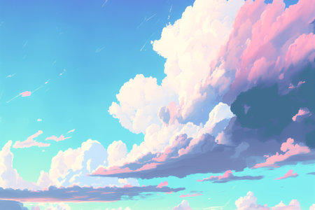 Pastel sunset sky and clouds drawing backgroud. Generative AI