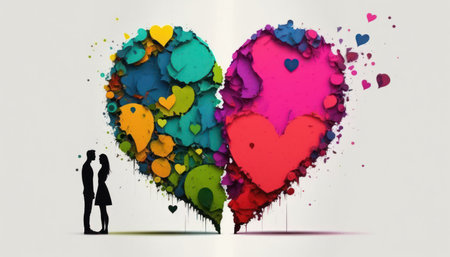 Colorfuls of heart and couple background. Love and valentine day concept. Generative AIの写真素材