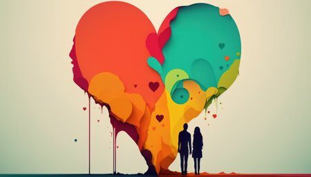 Colorfuls of heart and couple background. Love and valentine day concept. Generative AIの写真素材