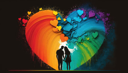 Colorfuls of heart and couple background. Love and valentine day concept. Generative AIの写真素材