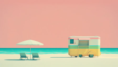 Pastel colors of tropical beach drawing background. Summer holiday and travel vacation concept. Generative AIの写真素材