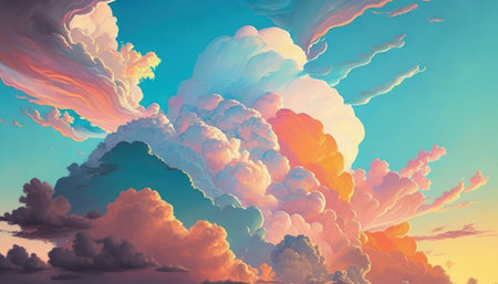 Coloful twilling sunset sky with cloudscape drawing background. Environment and nature concept....