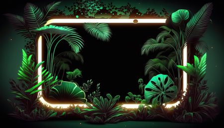 Copy space of tropical nature frame abstract background. Cyberpunk neon tone color style. Generative...