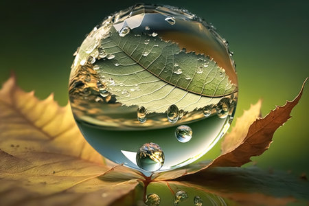 World water day concept. Water drop in nature green leaves abstract background. Generative AI
