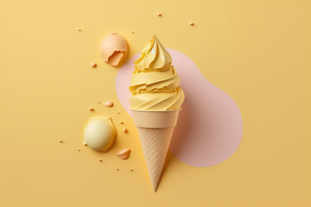 Ice cream on yellow tone color abstract background. Food and summer concept. Generative aiの写真素材