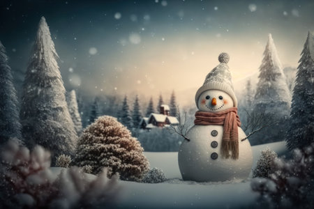 Snowman forest and mountain abstract background. Christmas concept. Generative aiの写真素材