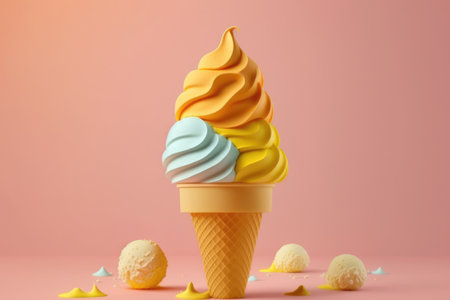 Ice cream on yellow tone color abstract background. Food and summer concept. Generative ai