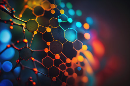 Abstract background of technology digital line and colorful bokeh. Graphic art design. Generative ai