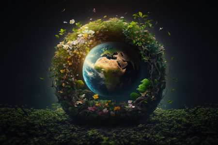 Earth day concept. World with nature abstract background. Generative aiの素材