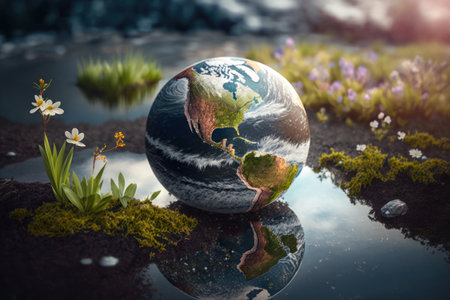 Earth day concept. World with nature abstract background. Generative aiの素材