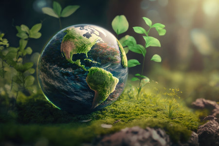 Earth day concept. World with nature abstract background. Generative aiの素材