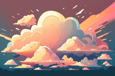 Pastel cloudscape abstract background. Cartoon drawing graphic design. Generative aiの素材