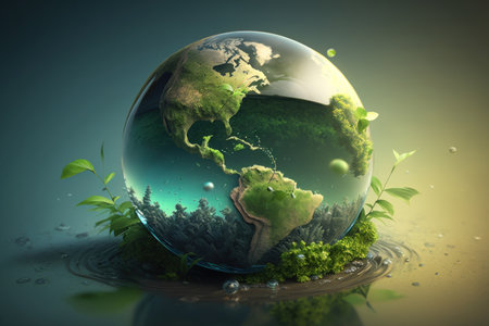 Earth day concept. World with nature abstract background. Generative aiの素材