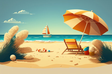 Tropical beach abstract background. Graphic art design illustration. Generative aiの素材