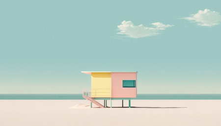 Pastel colors of tropical beach drawing background. Summer holiday and travel vacation concept. Generative AIの素材