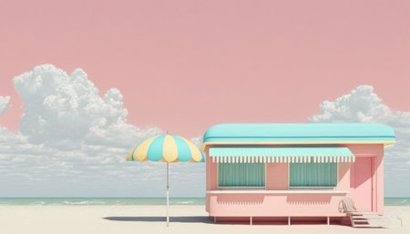 Pastel colors of tropical beach drawing background. Summer holiday and travel vacation concept. Generative AIの素材