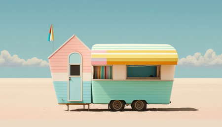 Pastel colors of tropical beach drawing background. Summer holiday and travel vacation concept. Generative AIの素材