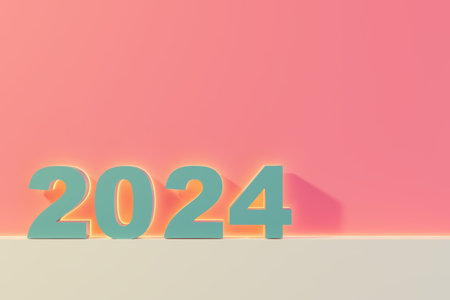 2024 number on clean color abstract background. Happy new year concept.3d render graphic.の写真素材