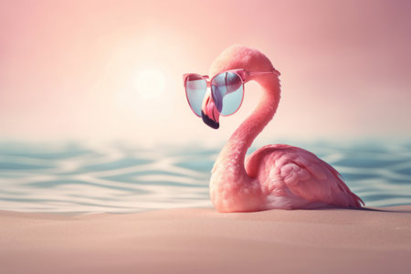 Flamingo and summer concept. Travel vacation and lifestyle. Generative aiの素材