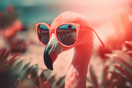 Flamingo and summer concept. Travel vacation and lifestyle. Generative aiの素材
