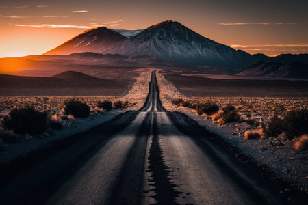 Empty road at nature landscape abstract background. Travel vacation and adventure concept. Generative aiの素材