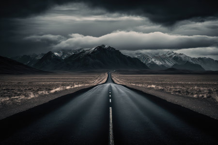 Empty road at nature landscape abstract background. Travel vacation and adventure concept. Generative aiの素材