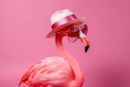 Flamingo and summer concept. Travel vacation and lifestyle. Generative aiの素材