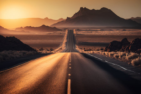 Empty road at nature landscape abstract background. Travel vacation and adventure concept. Generative aiの素材