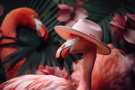 Flamingo and summer concept. Travel vacation and lifestyle. Generative aiの素材