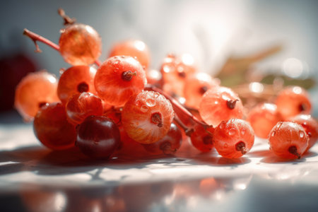 Fresh fruits on table with light from window abstract background. Food and healthy concept. Generative aiの素材