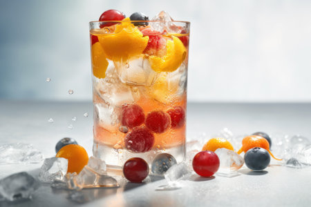 Fresh fruits drink on table with light from window abstract background. Drink and healthy concept. Generative aiの素材